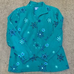 Teal Snowflake Quarter-Zip Pullover